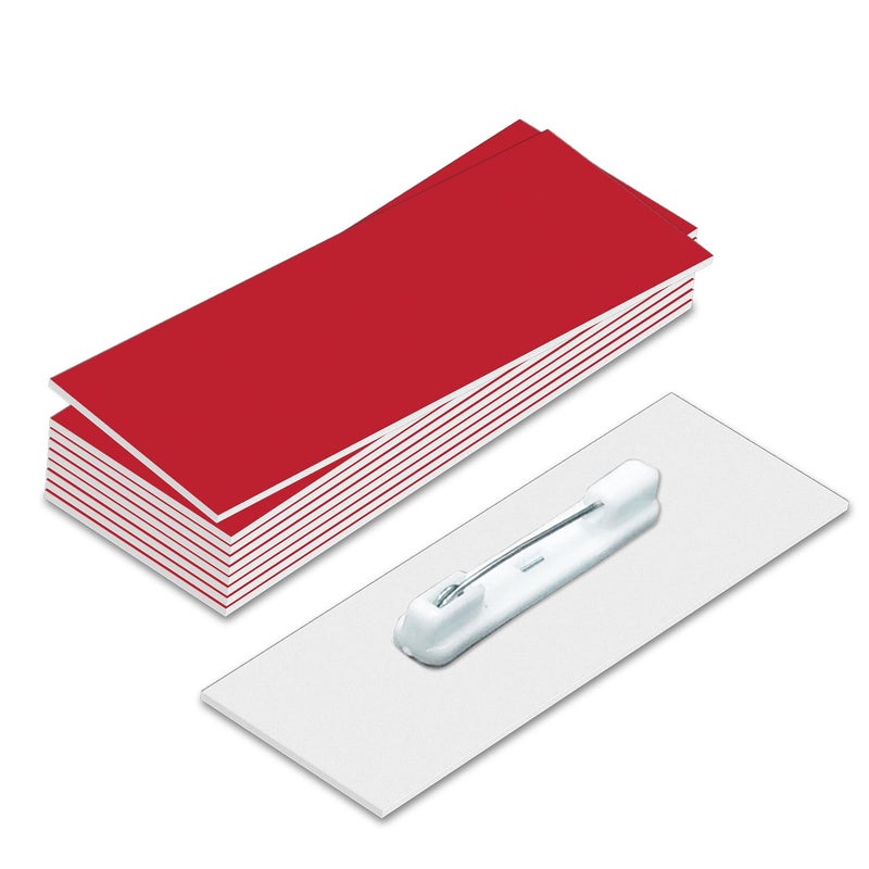 All Quality 1" X 3" Name Tag/Badge Blanks with Pin - 10 Pack (Red) - Image 1